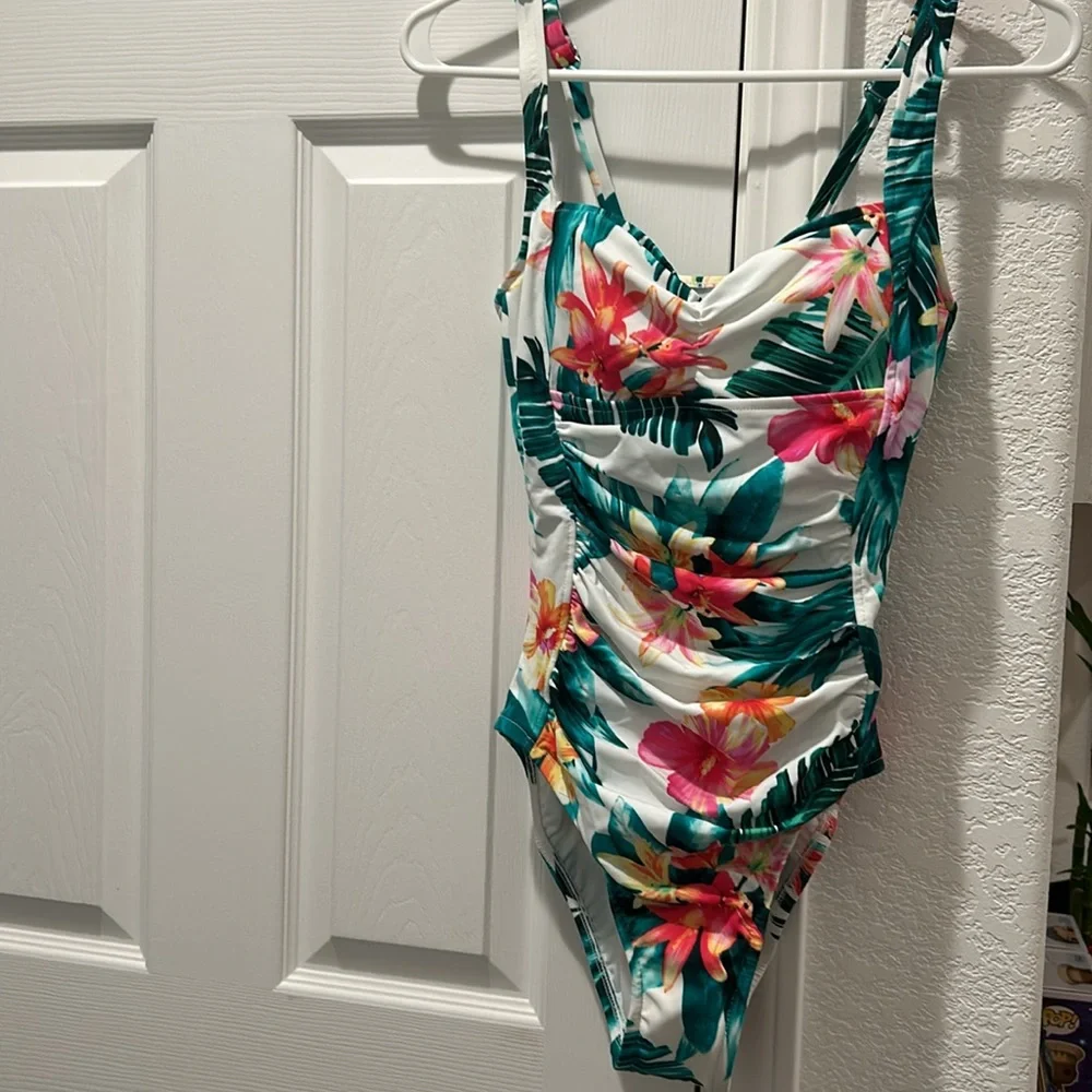Swim Solutions Women's Swimwear White Tropical Punch One Piece - Picture 4 of 6